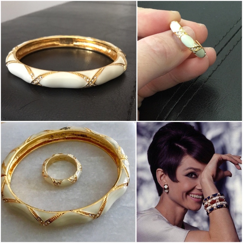 Audrey Hepburn IVORY Enamel & Crystal Set